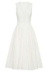 Keely Cotton Sleeveless Midi Dress - White